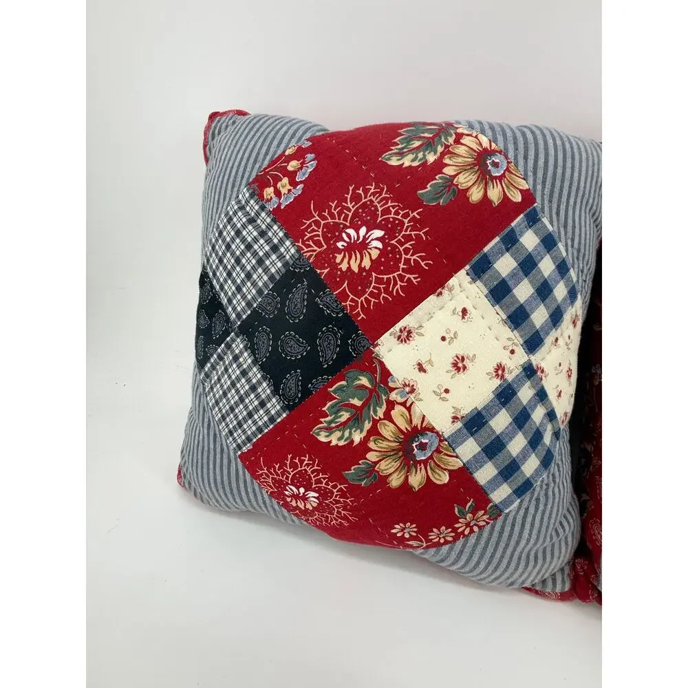 Patchwork Throw Pillow Pair Americana Farmhouse Cottagecore 13 Inch